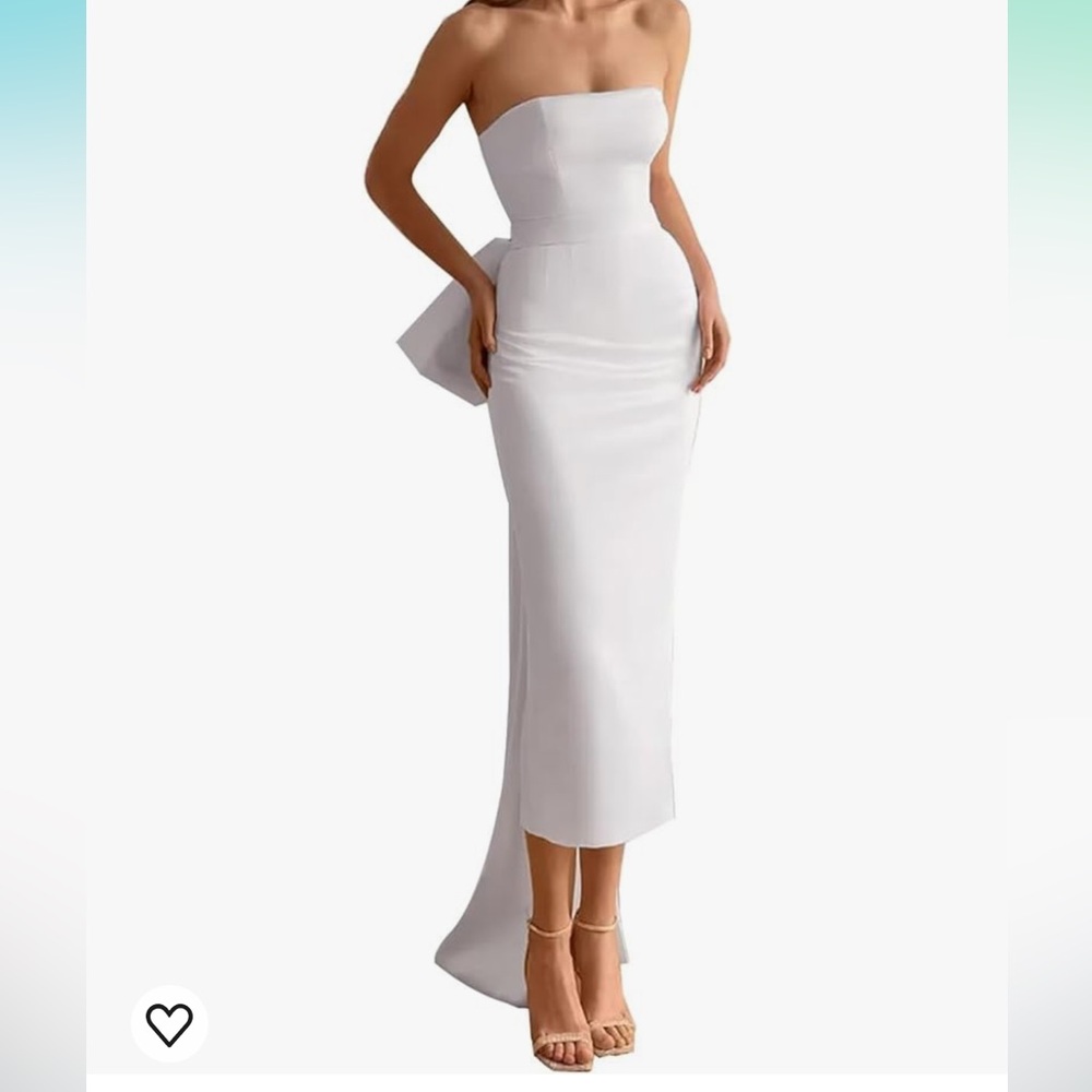 White satin dress with bow train - bride - size small - fits 2-4